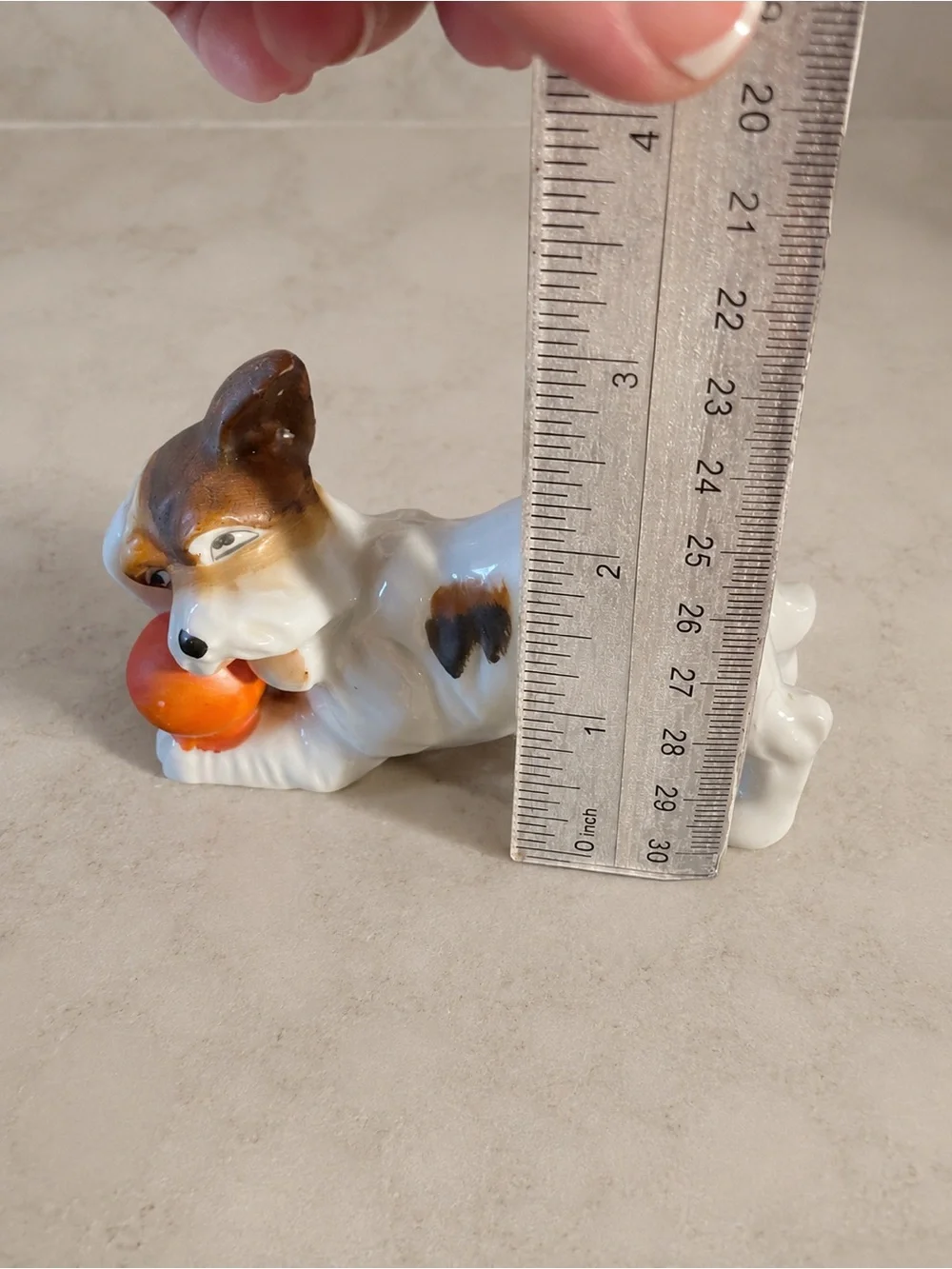 Vintage Made in Japan Porcelain Terrier Puppy Figurine with Red Ball